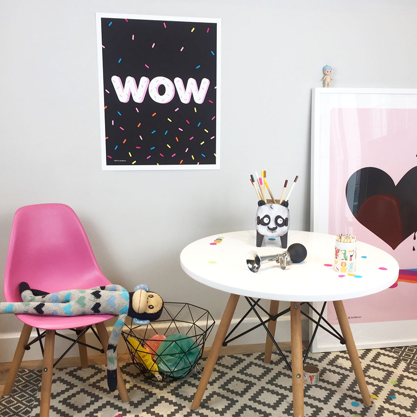 WOW and Sprinkles print in a kids room
