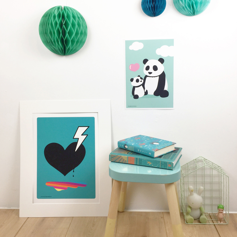 Panda love and Love Struck art prints